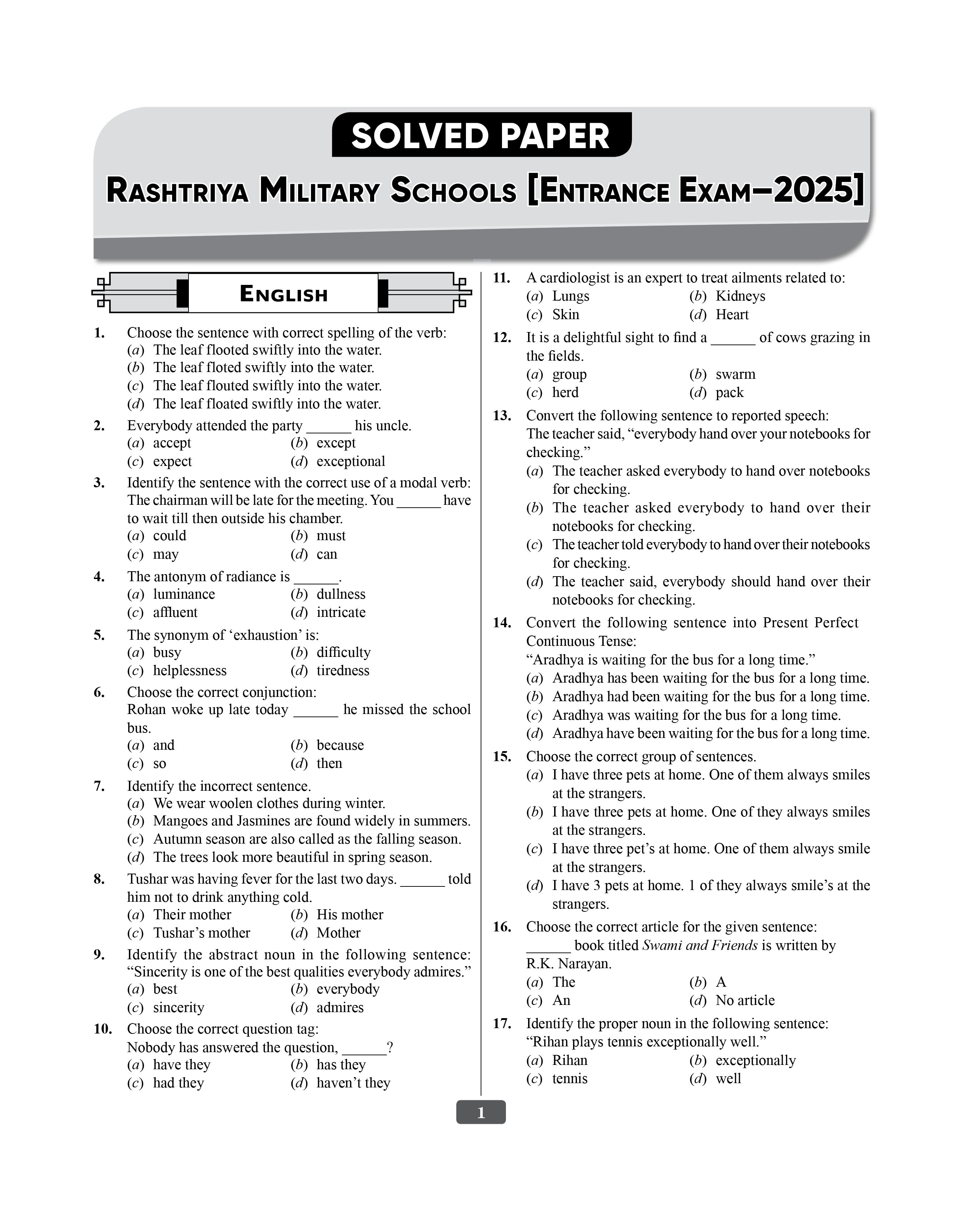 RMS Practice Set 2027 | Class 6 Entrance Exam Book (English)