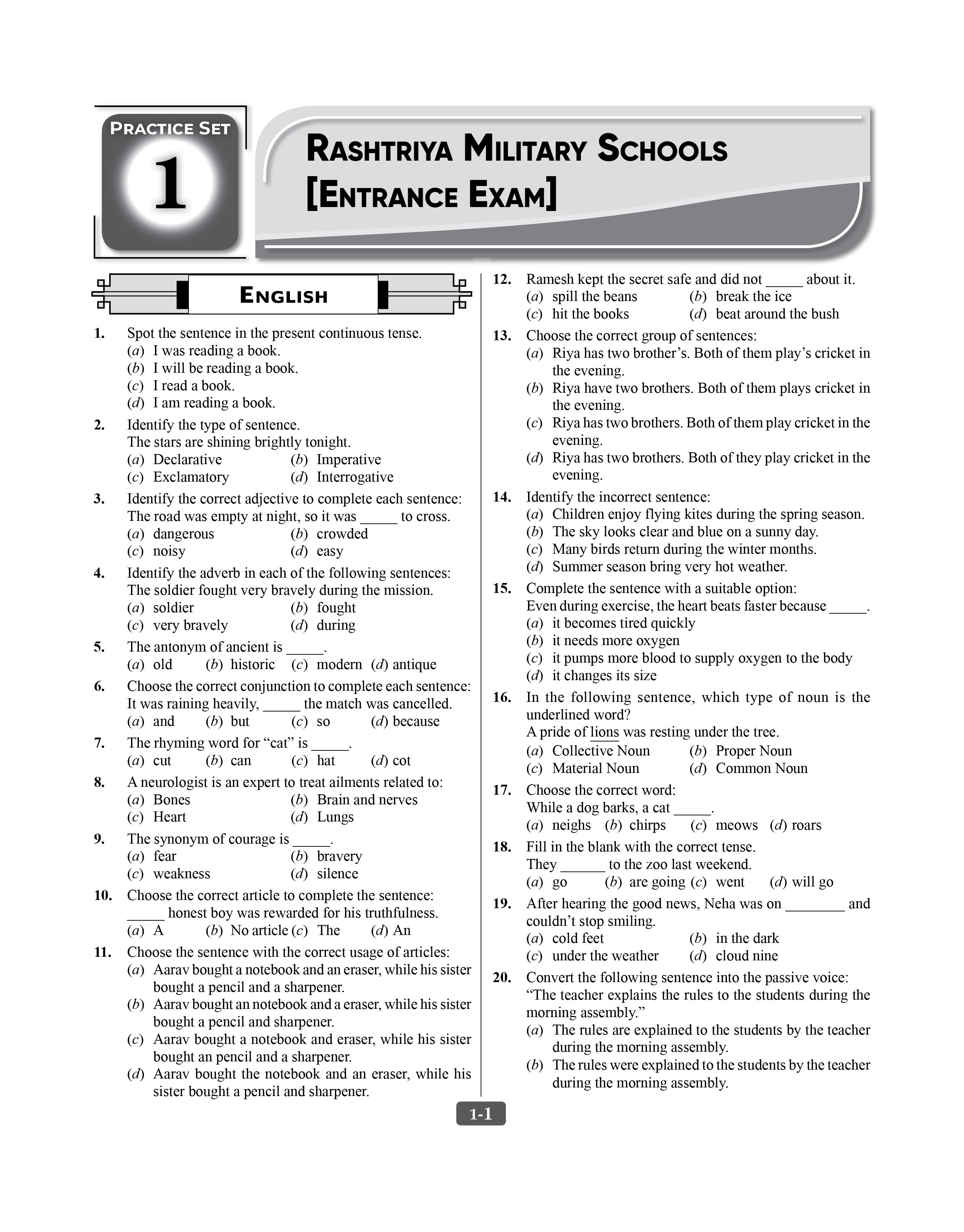 RMS Practice Set 2027 | Class 6 Entrance Exam Book (English)